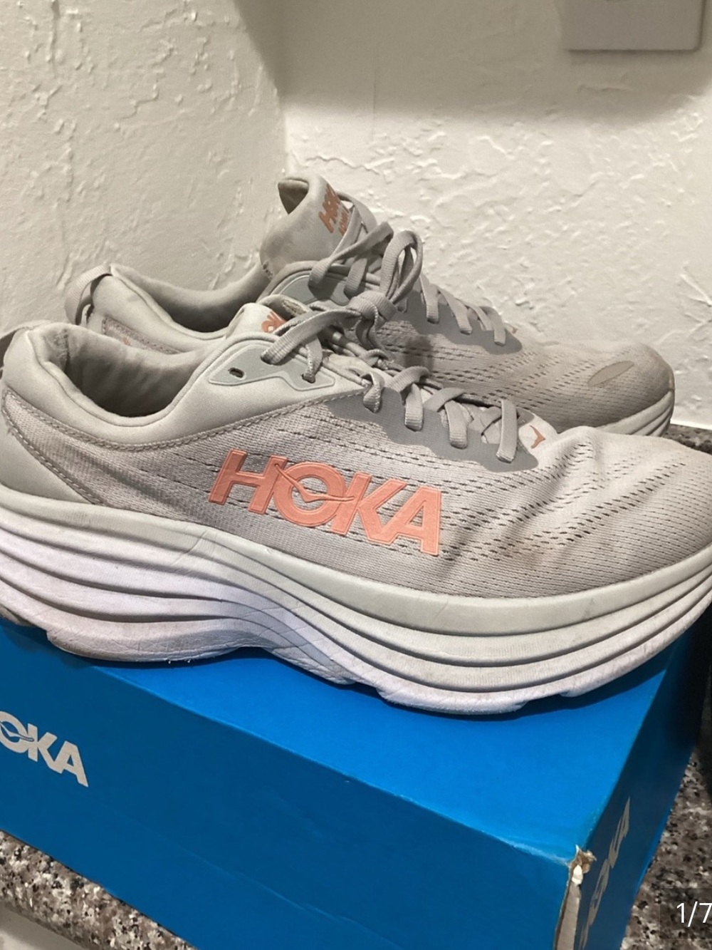 Hoka Neutral Gray Running Sneakers with Coral Logo